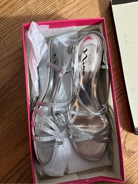 Touch of Nina Silver Crystal-Strap Dress Sandals